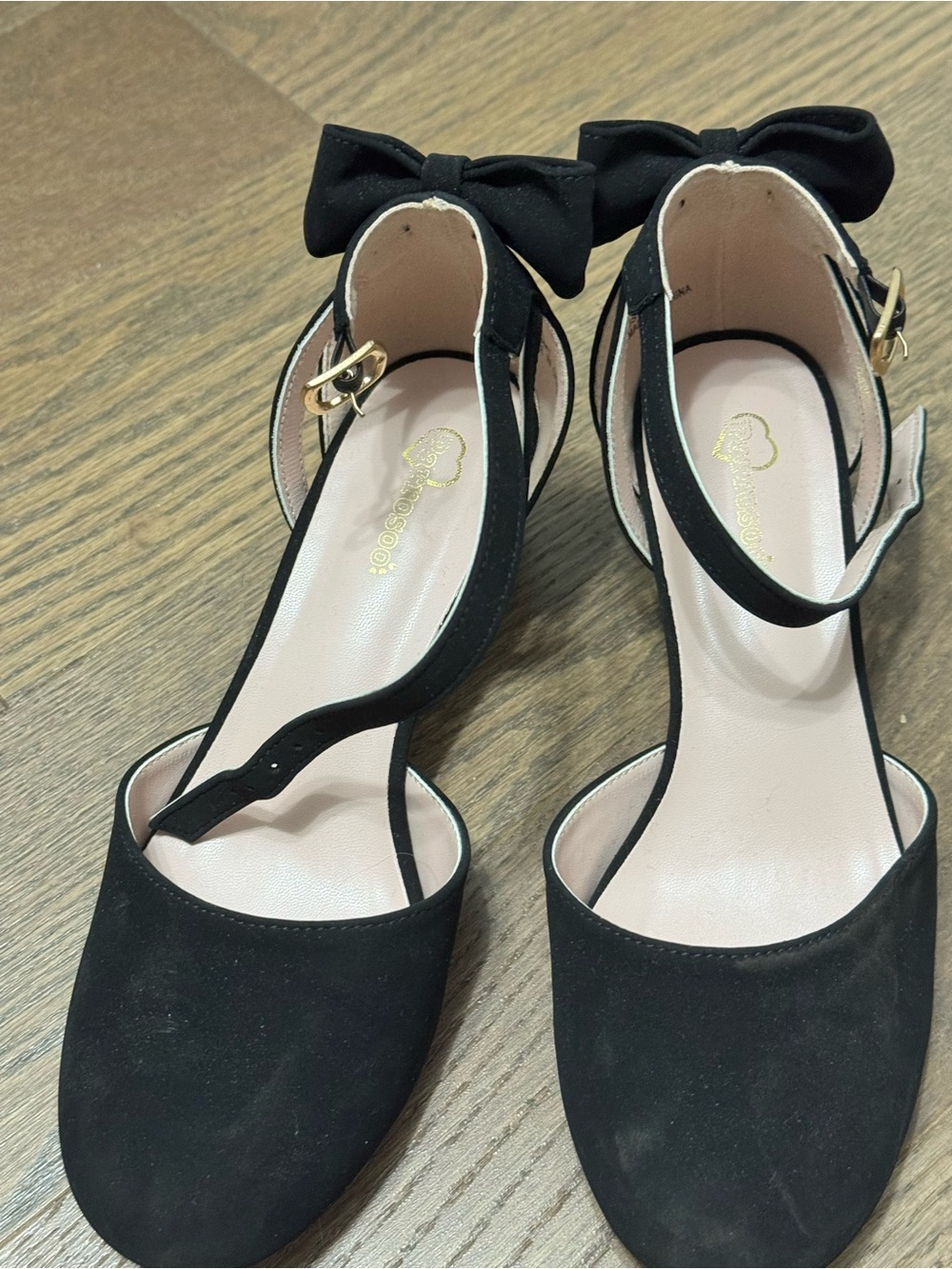 Black Ankle-Strap Block Heel with Bow girls 3